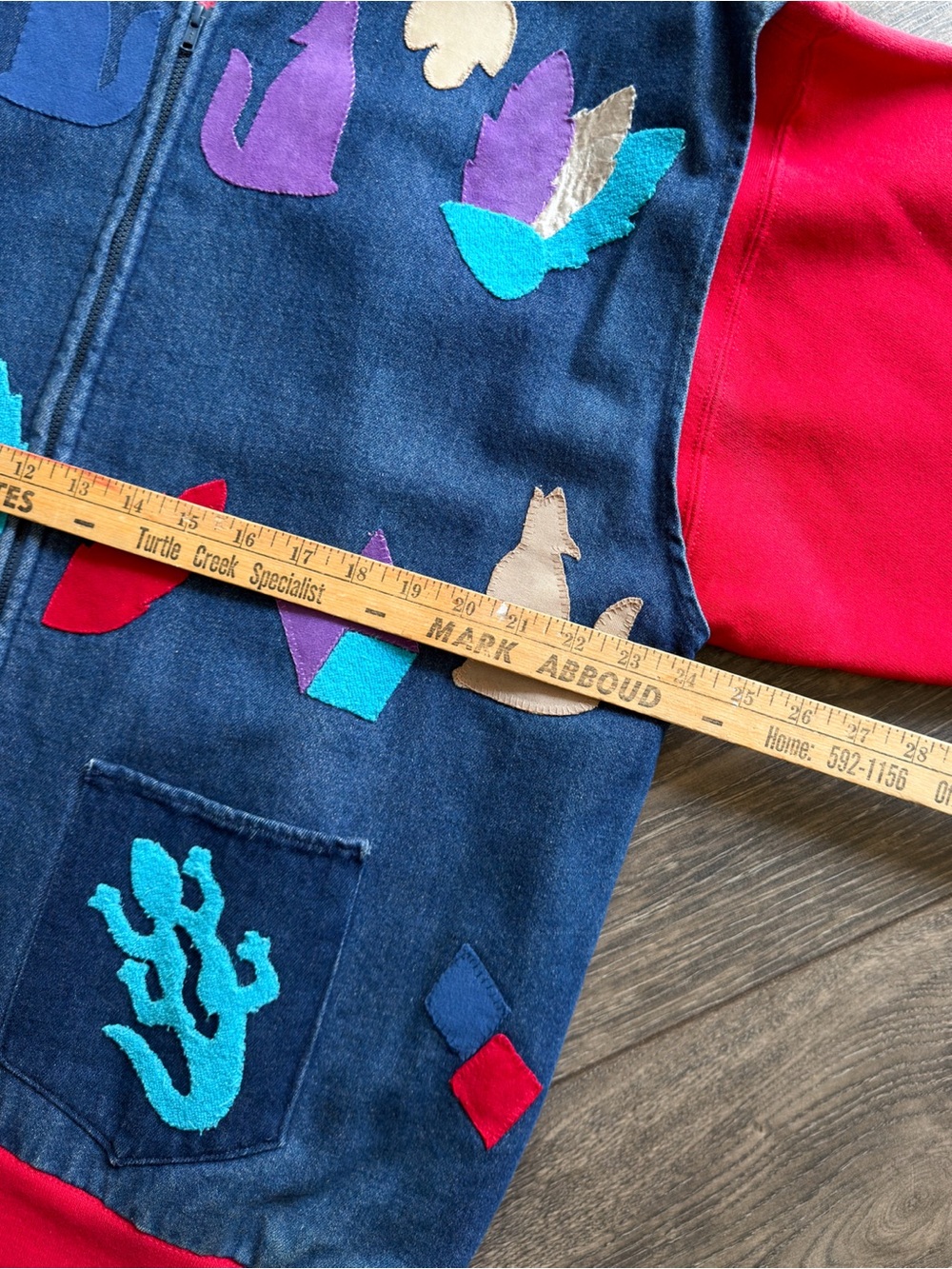 Women’s XL Denim Applique Sweatshirt Jacket Southwest Aztec Full Zip Vintage 90s - Picture 7 of 9